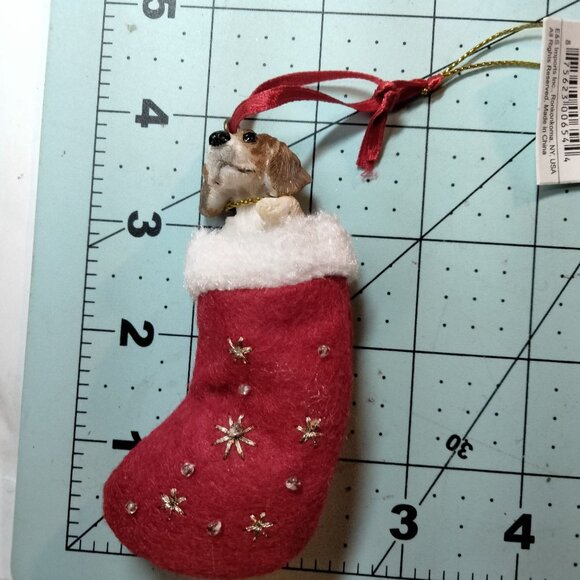 E S Imports Beagle Dog Christmas Stocking Ornament Beaded Embroidered Snowflake - Picture 2 of 8